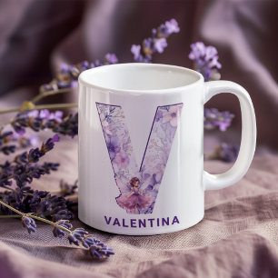 Personalised Lilac Fairy Monogram V Coffee Mug
