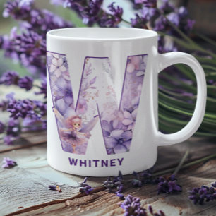 Personalised Lilac Fairy Monogram W Coffee Mug