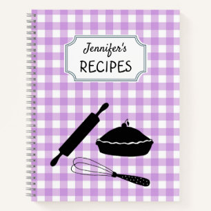 Personalised Lilac Gingham Plaid Pattern Recipe  Notebook