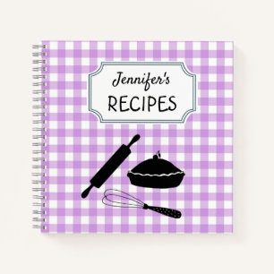 Personalised Lilac Gingham Plaid Pattern Recipe   Notebook