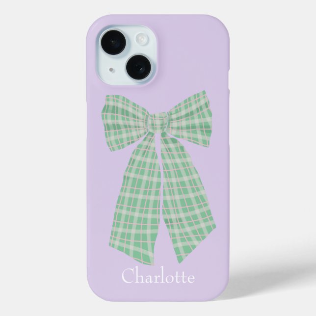 Personalised Lilac Gingham Romantic Coquette Bow Case-Mate iPhone Case (Back)
