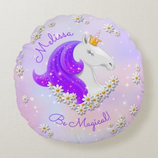 Personalised Lilac Magical Unicorn Princess Round Cushion