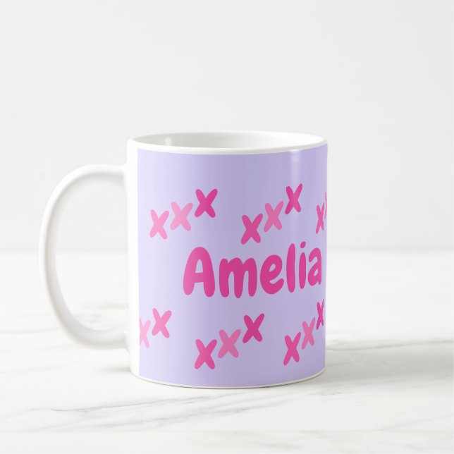 Personalised Lilac Pink Kisses Coffee Mug (Left)
