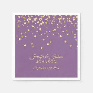 Personalised Lilac Purple Gold Confetti Wedding Napkin