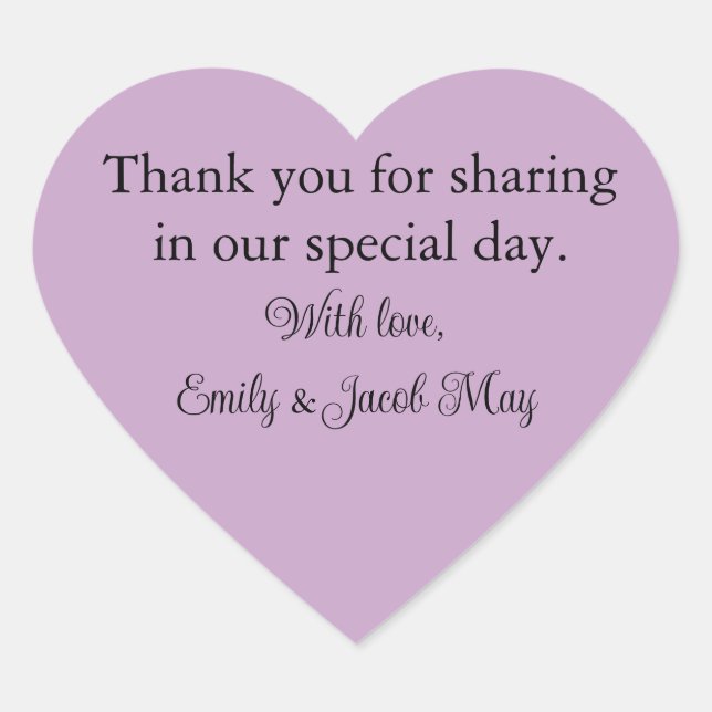 Personalised Lilac Wedding Heart Sticker (Front)