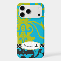 Personalised Lime Aqua Gold Damask iPhone 4 Case