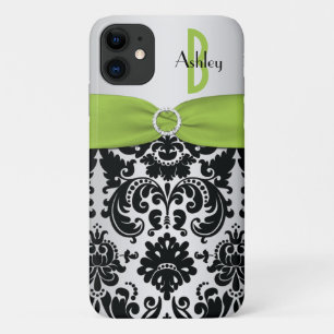 Personalised Lime, Black, Silver Damask iPhone 11 Case