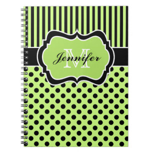 Personalised Lime Black White Striped Polka Dots Notebook