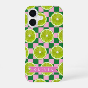 Personalised Lime Gingham Citrus Custom Name iPhone 16 Case
