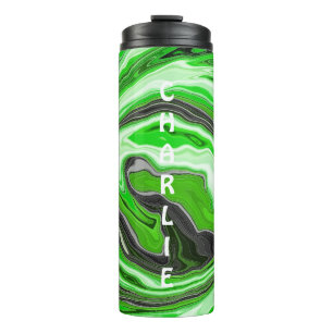 Personalised Lime Green and Black Marble Swirls Thermal Tumbler