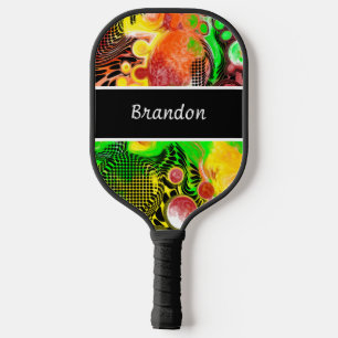 Personalised Lime Green Black Abstract Fluid Art   Pickleball Paddle