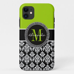 Personalised Lime Green Black Damask Case