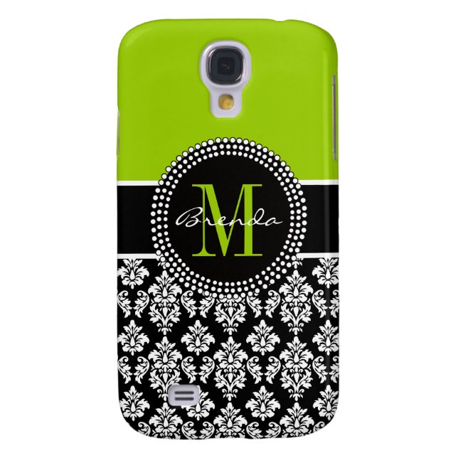 Personalised Lime Green Black Damask Case (Back)