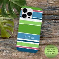 Personalised Lime Green Dark Blue Pink Stripe Art