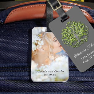 Personalised Lime Swirl Tree Roots of Love Wedding Luggage Tag