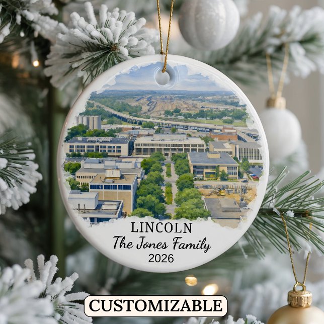 Personalised Lincoln Ornament, Custom Nebraska Ceramic Tree Decoration (Creator Uploaded)