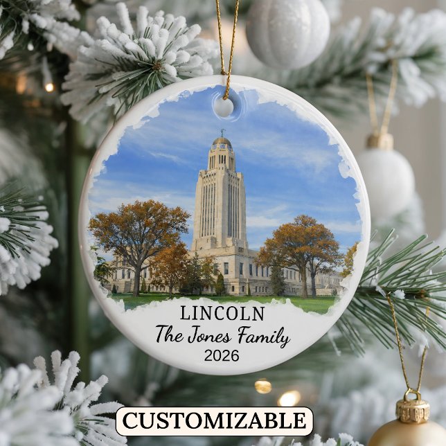 Personalised Lincoln Ornament, Custom Nebraska Ceramic Tree Decoration (Creator Uploaded)