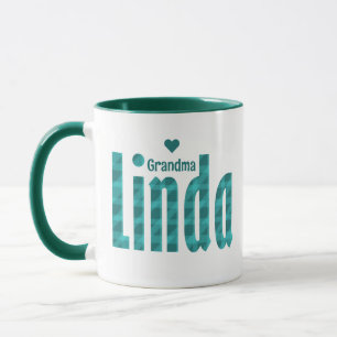 Personalised "Linda" Name Teal Sea Green Plaid Art Mug