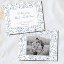 Personalised Line Drawn Blue Floral Baby Shower