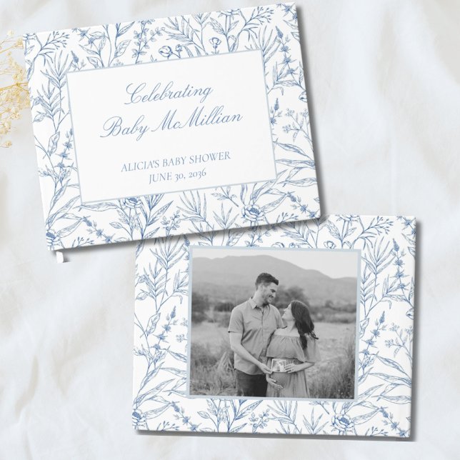 Personalised Line Drawn Blue Floral Baby Shower Guest Book (Personalized Line Drawn Blue Floral Baby Shower Guest Book
)