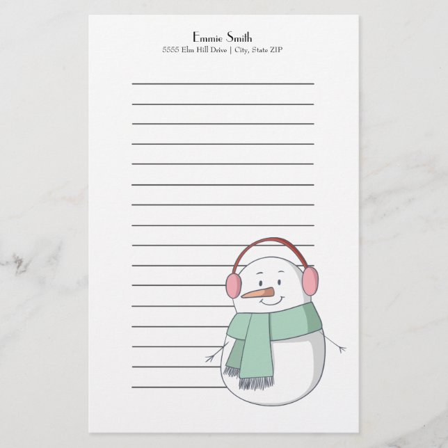 Personalised Lined Christmas  Snowman Stationery (Front)