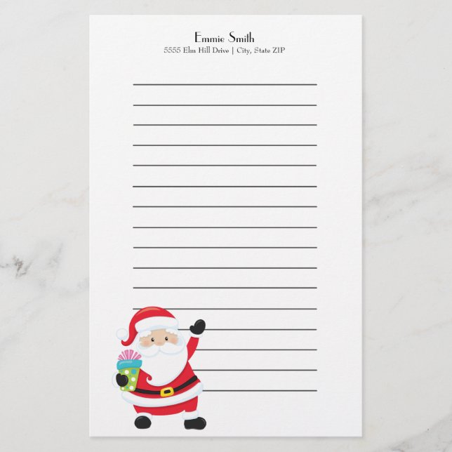 Personalised Lined Santa Christmas Stationery (Front)