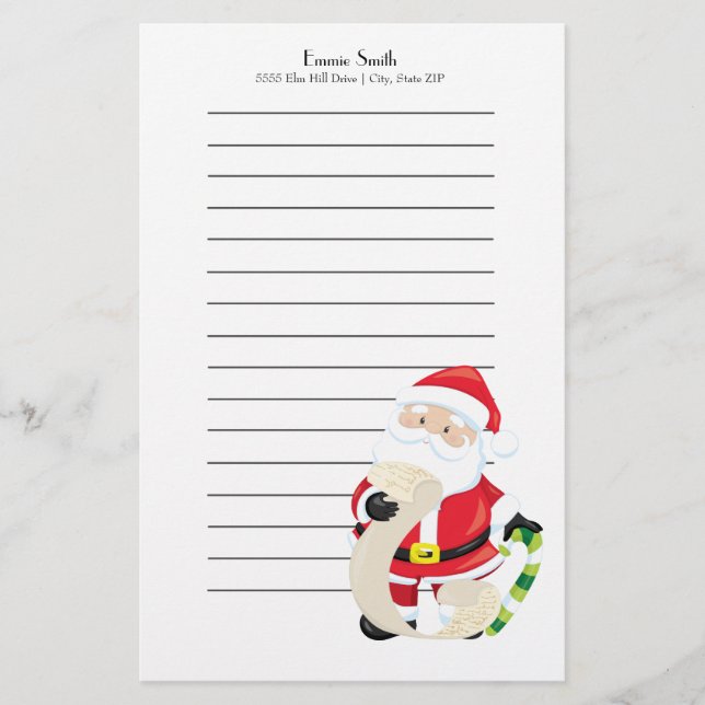 Personalised Lined Santa with Christmas List Stationery (Front)