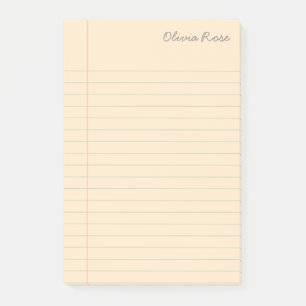 Personalised Lined School Notebook Paper Cream Post-it Notes