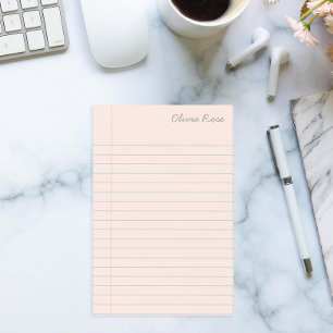 Personalised Lined School Notebook Paper Pink Post-it Notes