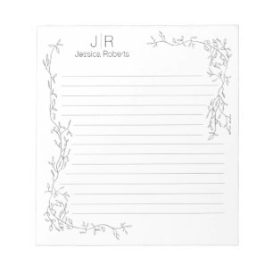 Personalised Lined Whimsical  Vines Monogram Name Notepad
