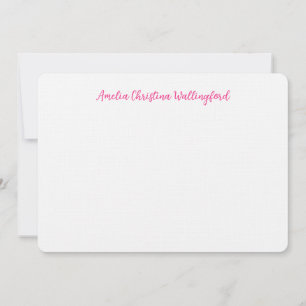 Personalised Linen Flat Note Card White and Pink
