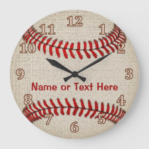 Personalised Linen look Baseball Clocks YOUR TEXT