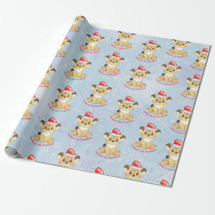 Personalised Lion 1st Christmas Baby Boy Blue  Wrapping Paper
