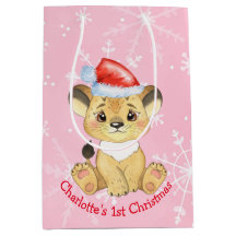Personalised Lion 1st Christmas Baby Girl Pink