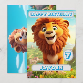 Personalised Lion Birthday Card  Kids Name Age