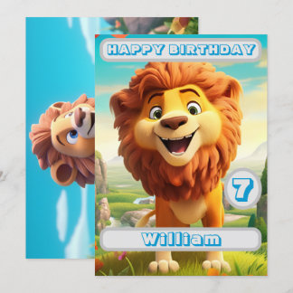 Personalised Lion Birthday Card Name Age Kids