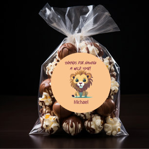 Personalised Lion Birthday Party Classic Round Sticker