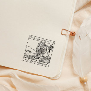Personalised Lion Bookplate Rubber Stamp