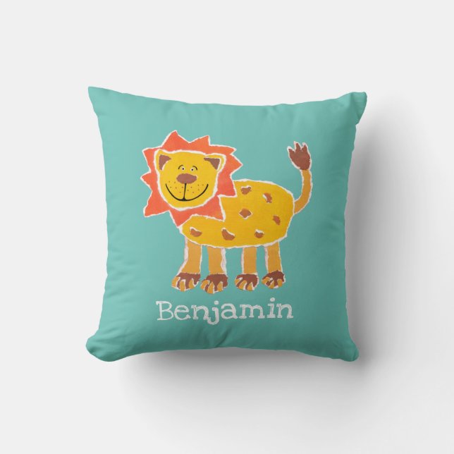 Personalised Lion Collage Print Cushion Pillow (Front)