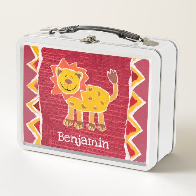 Personalised Lion Collage Print Lunch Box (Front)