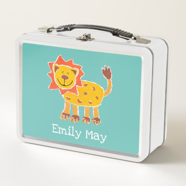 Personalised Lion Collage Print Metal Lunch Box (Front)