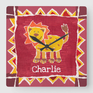 Personalised Lion Collage Print Square Wall Clock