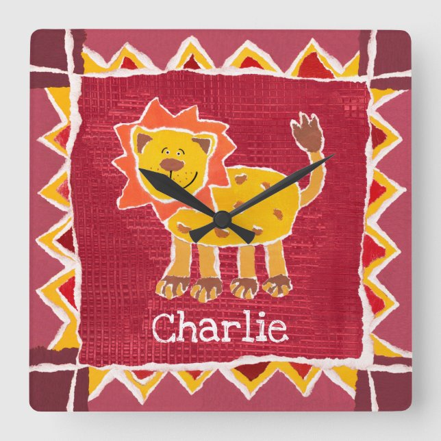 Personalised Lion Collage Print Square Wall Clock (Front)