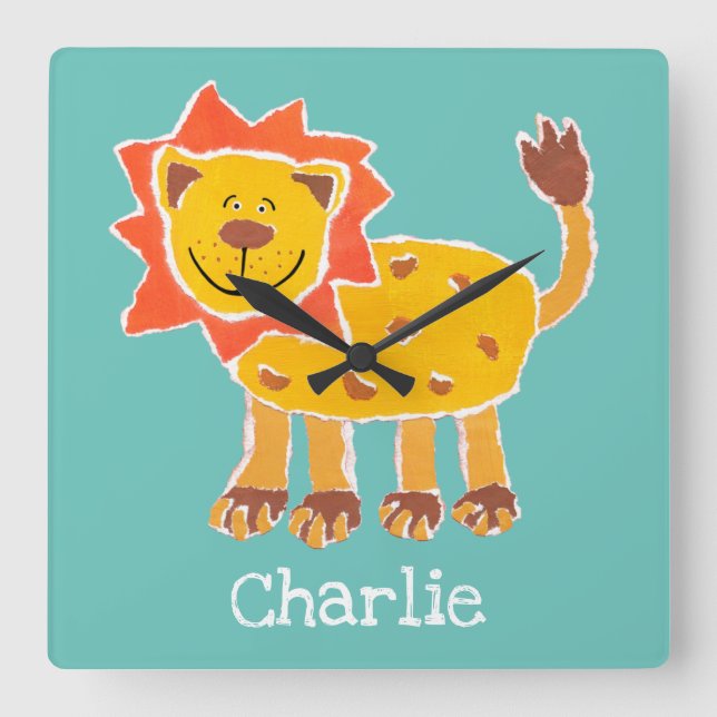 Personalised Lion Collage Print Square Wall Clock (Front)