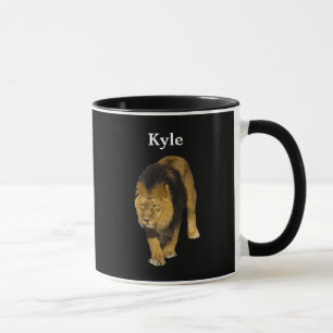 Personalised Lion On Black Mug