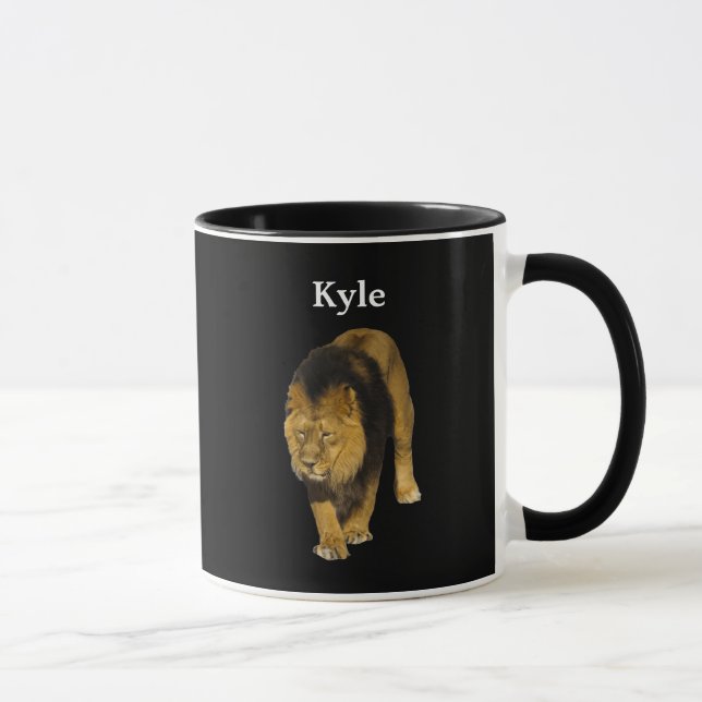 Personalised Lion On Black Mug (Right)