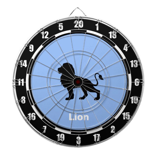 Personalised Lion Silhouette on Light Blue Dartboard (Front)