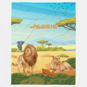 Personalised Lions on the Savannah  Fleece Blanket