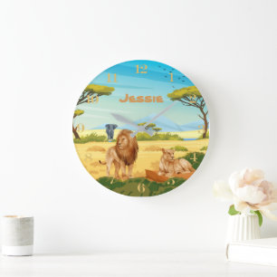 Personalised Lions on the Savannah  Large Clock