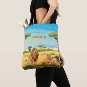 Personalised Lions on the Savannah Tote Bag